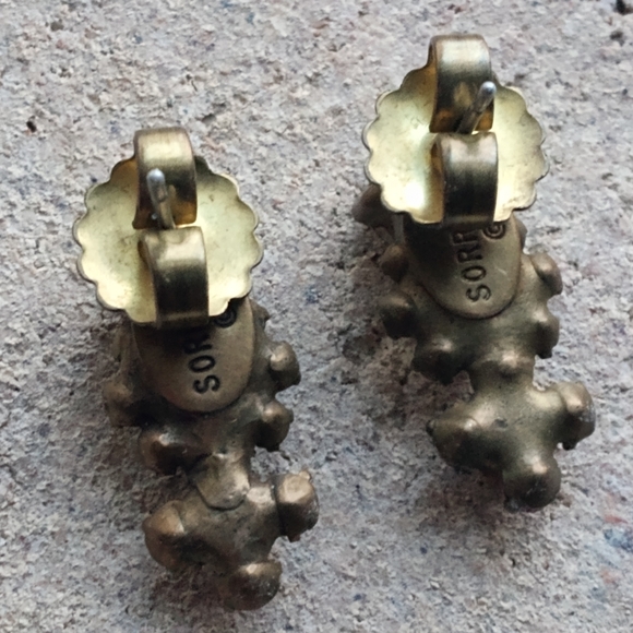 Sorrelli Antiqued Gold Toned Multi Gem Swag Brooch With Earrings, Signed VTG - Picture 9 of 12